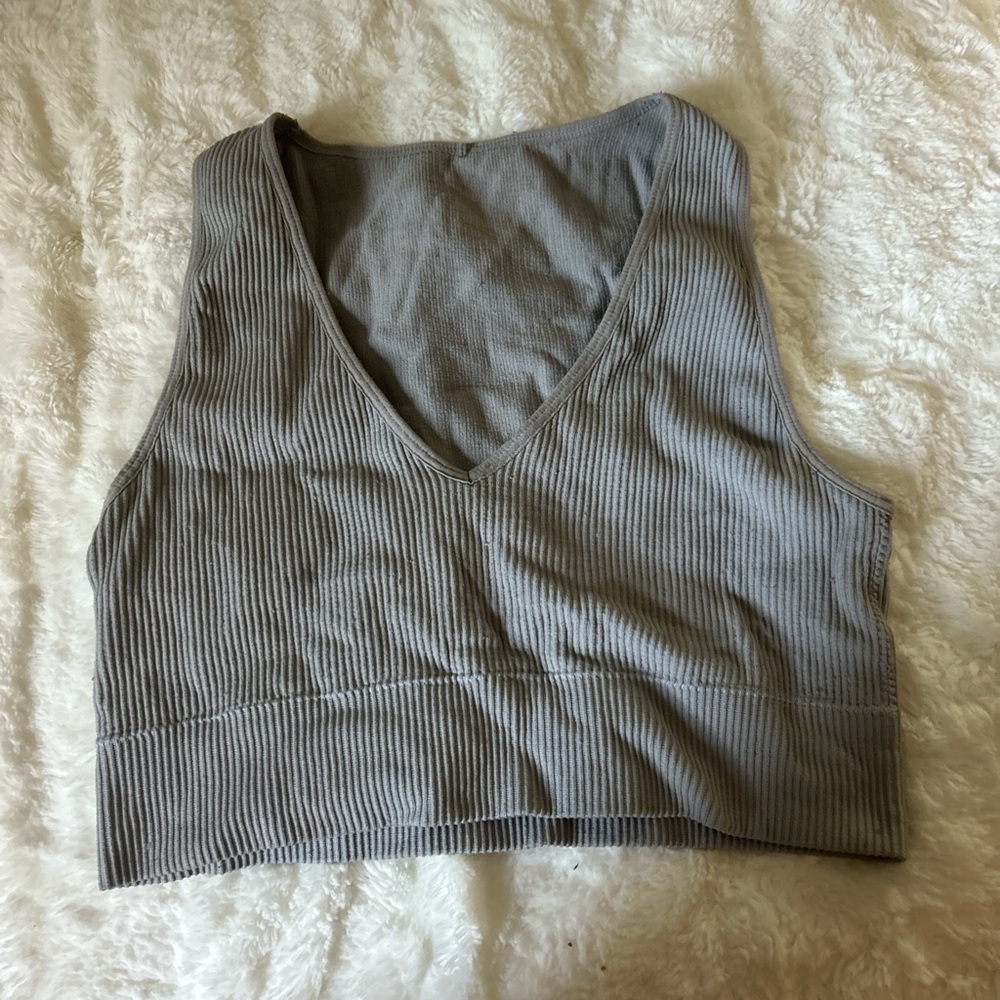 Garage Gray/Blue Ribbed V-Neck Crop Top